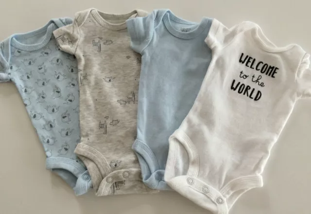 CARTER'S  'Just One You'  Baby Boy PREEMIE Short Sleeve Bodysuits ~ Lot of 4