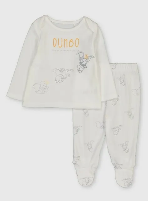 BNWT Baby Boys Girls Disney Dumbo White 2pc Pyjamas Outfit Set 6-9 m