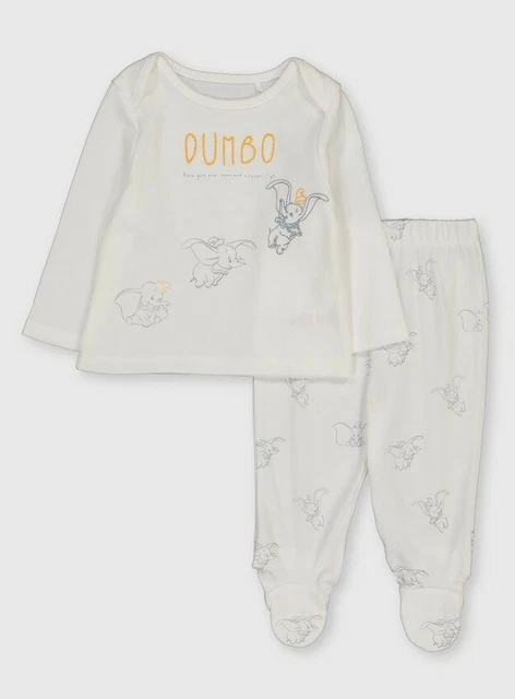 BNWT Baby Boys Girls Disney Dumbo White 2pc Pyjamas Outfit Set 6-9 m