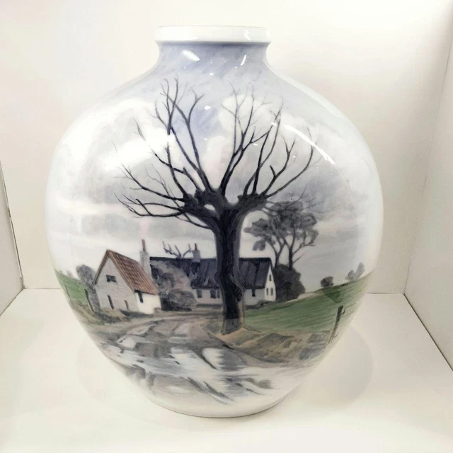 R130 Royal Copenhagen Hand Painted Landscape Extra Large Vase Height 39Cm