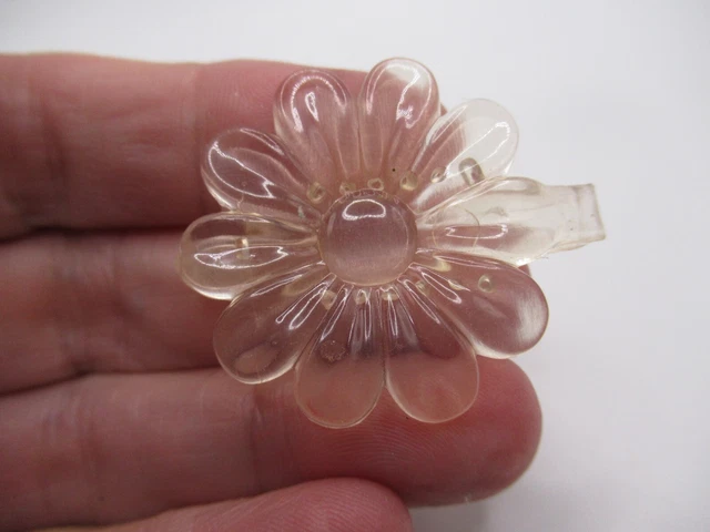 Vintage Lucite clear apple juice flower Barret hair clip