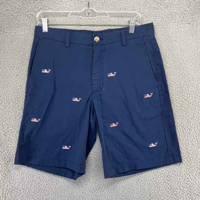 Vineyard Vines Shorts Men's 30 Blue Chino Khaki American Flag Whale Embroidered