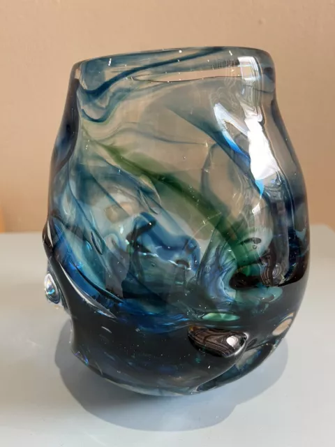 Whitefriars Glass Knobbly Marine Blue Green Streaky Vase