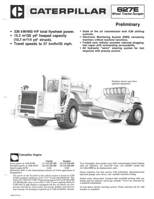 Equipment Brochure - Caterpillar - 627E - Wheel Tractor Scraper - c1986 (E6924)