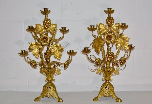 elegante coppia di grandi candelabri dorati epoca fine '800 francesi