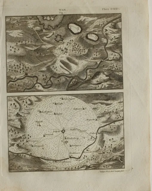 1797 Original Estampado Guerra Varios Diagramas Planos Mapas De