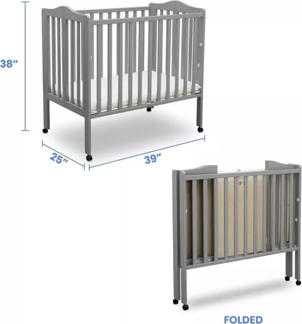 Delta Children Folding Portable Mini Baby Crib with 1.5-Inch Mattress GRAY