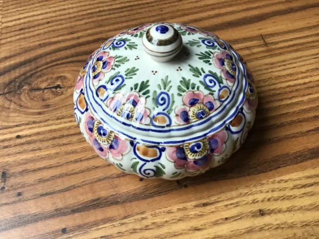 Vintage Dp  Delft Polychrome Floral Pattern  Lidded Ceramic Trinket Box