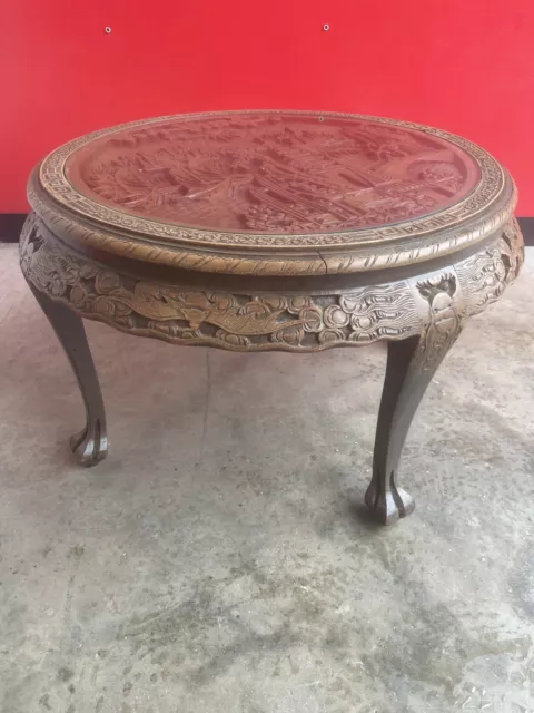 Vintage Oriental Carved Hardwood Coffee / Side / Occasional Table