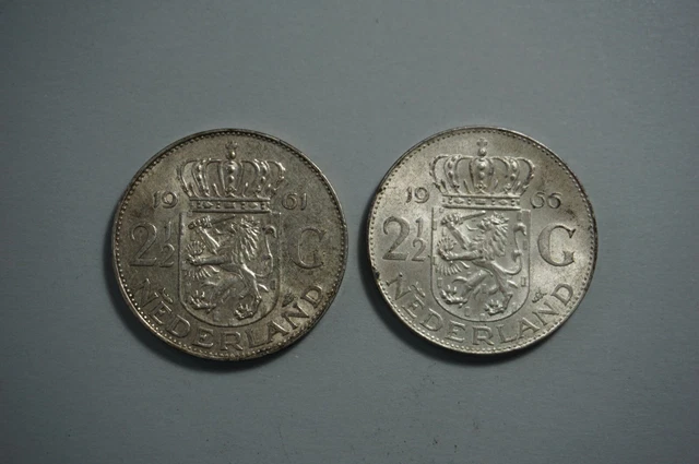 2 x 2-1/2 Florins 720er Argent 1966 Et 1961 Nederland Pays-Bas 1.49Bi