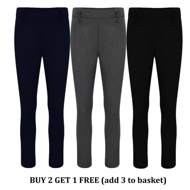 Ragazze Scuola Pantaloni Nero Grigio Navy Gamba Sottile Vita Regolabile Divisa