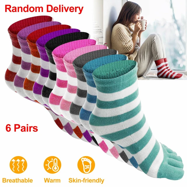 6 PairS Soft Striped Toe Socks Ladies Women Girls Size 9-11 Fun Color Style