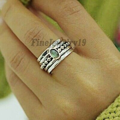 Labradorite Ring Solid 925 Sterling Silver Spinner Ring Meditation Jewelry A09