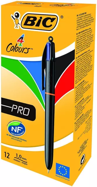 Bic 4 Colour Pro Pen Ballpoint 4 in 1 Assorted Colours - Pack 12 - FREE P&P