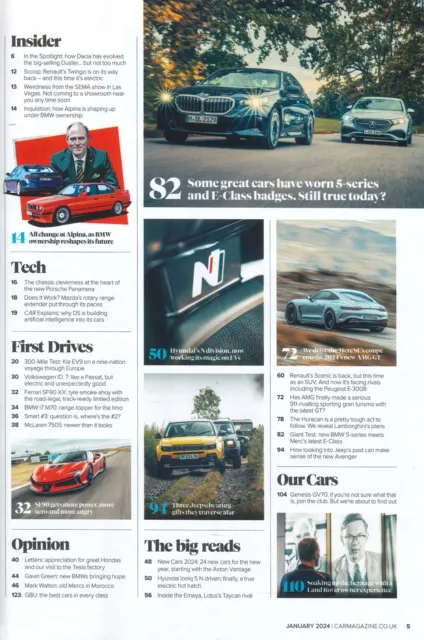 UK Car Magazine: Lambo Hybrid V8, BMW 5-Series, Merc E-Class, Peugeot, Jan 2024 2