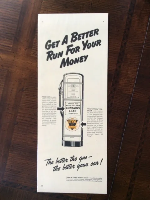 1940 vintage original print ad Ethyl Gasoline Get A Better Run For Your Money