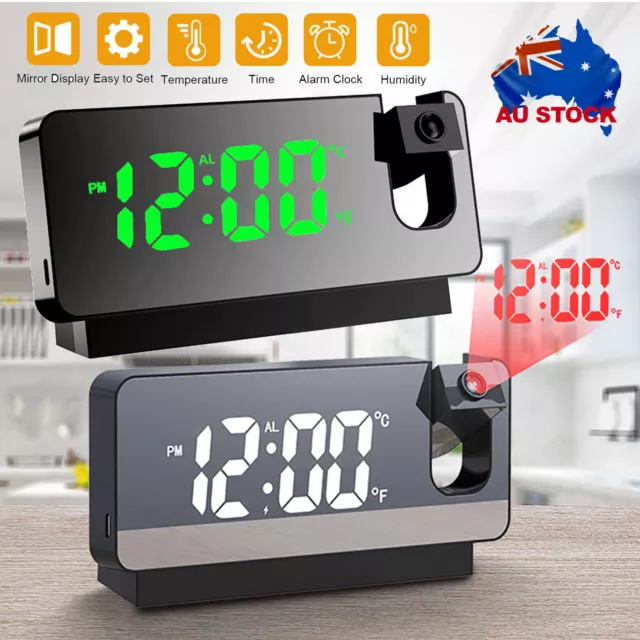 Smart Digital LED Projection Alarm Clock Time Temperature Projector LCD Display