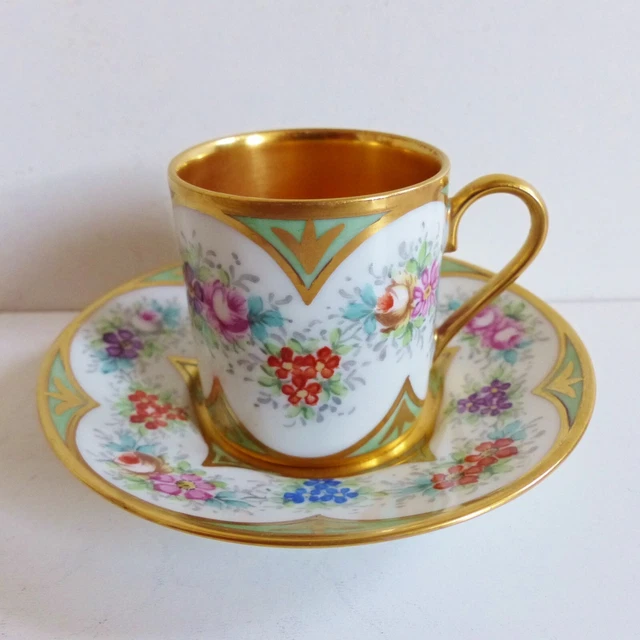 TASSE LITRON en PORCELAINE de LIMOGES décor SEVRES PEINT MAIN intérieur OR (#5)