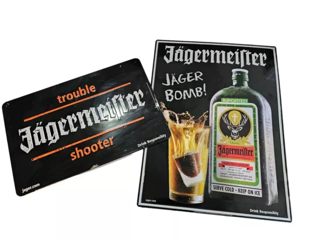 Lot 2 Jagermeister Metal Tin Original Jager Signs Promo Bar Decor Mancave