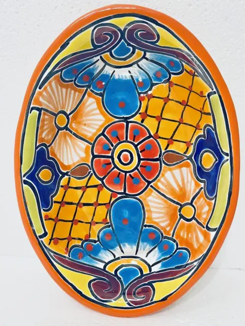 Talavera Bowl Dish Mexican Folk Art Ceramic Pottery Serving Plate 11"