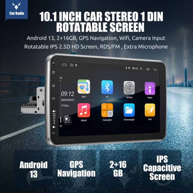 Single 1DIN DAB+ Car Stereo Radio Rotatable 10.1'' Android Touch Screen GPS Wifi 2