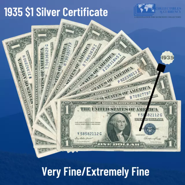 ✔ One 1935 Blue Seal $1 Dollar Silver Certificate, VF/XF, Old US One Dollar Bill