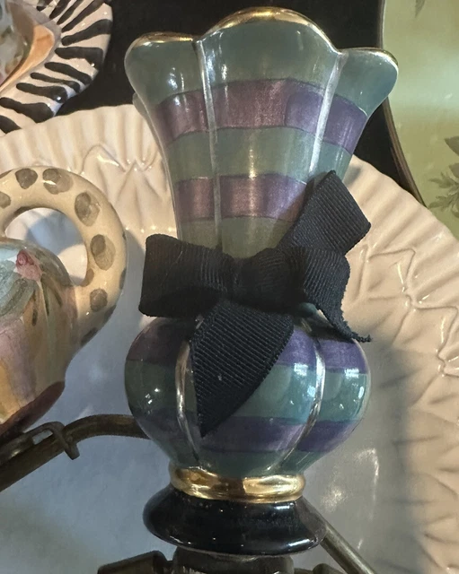 MacKenzie-Childs Ceramic Vase Green And Purple Pottery Light Topper Lamp Finial