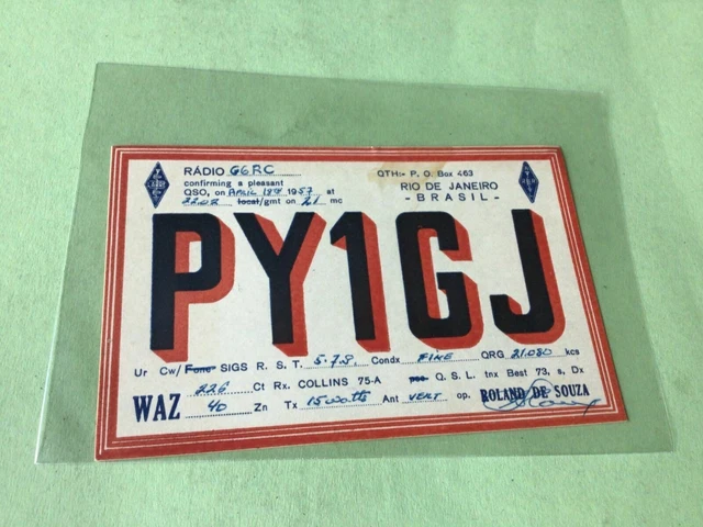 Vintage QSL Radio communication card Brasil Rio De Janeiro 1957 Ref 52995