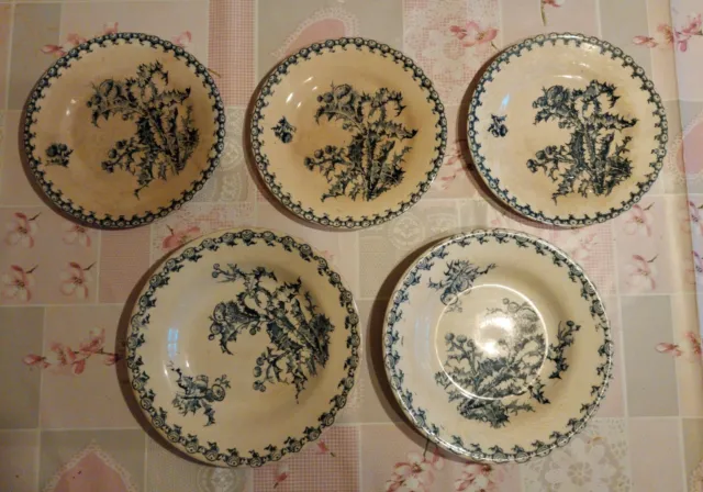 Lot de 5 Assiettes à Dessert  Et Creuses Gien "Chardons"