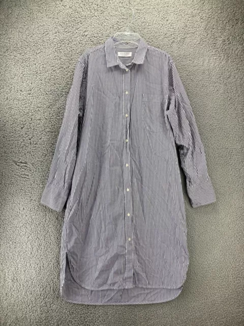 Everlane Button Up Shirt Dress Womens 12 Blue Striped Long Sleeve Cotton Coastal