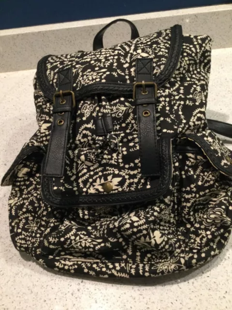 Steve Madden Madden Girl Backpack Black White floral snap closure