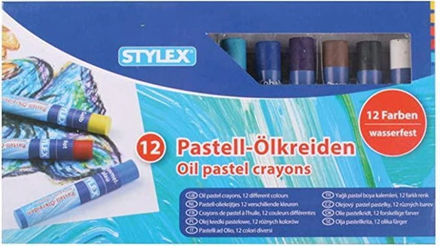 Pastell-Ölkreiden 12 Stangen mit Papierbanderole in Faltschachtel, wasserfest