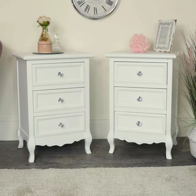 Pair white bedside tables chests vintage French shabby chic bedroom furniture