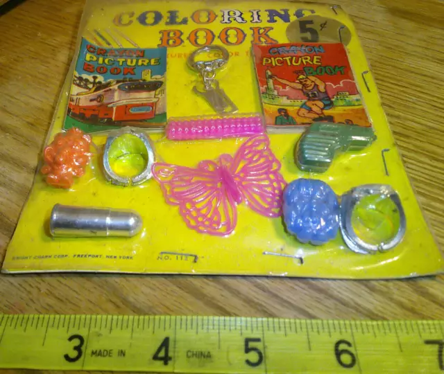 Vintage display 5c card coloring  books  rings toys #jd 210
