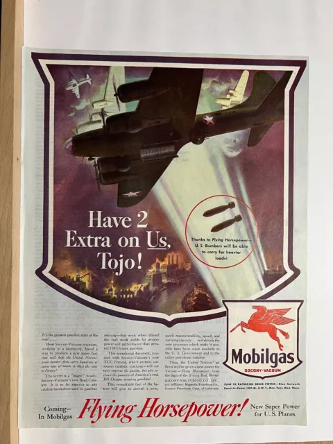 Vintage 1943 Wartime Advertising - Mobilgas  WWII Print Ads (Ot+)