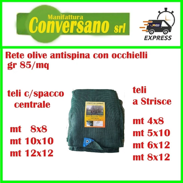 Telo Antispina Per Raccolta Olive - Rete In Polietilene 90 Gr/mq 8x8 Mt Con Apertura Centrale E Angoli Rinforzati