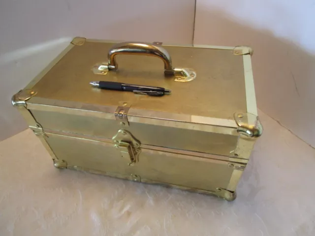 Retro Carrier Trunk faux leather Pigskin & metal overnight Case gold tone 16"W 3