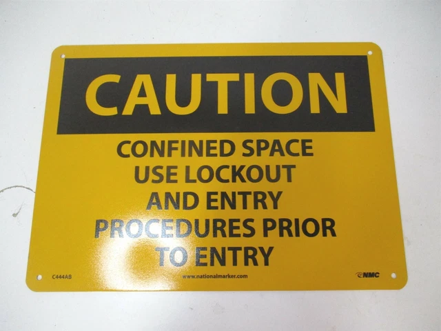 Natma (C444AB) 10" x 14" Caution Confined Space Use Lockout And Entry Metal Sign