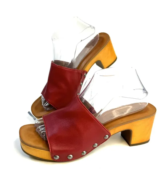 LUCKY BRAND Womens Red Platform Fineena Wedge Slide Sandals Sz 8.5 Shoes