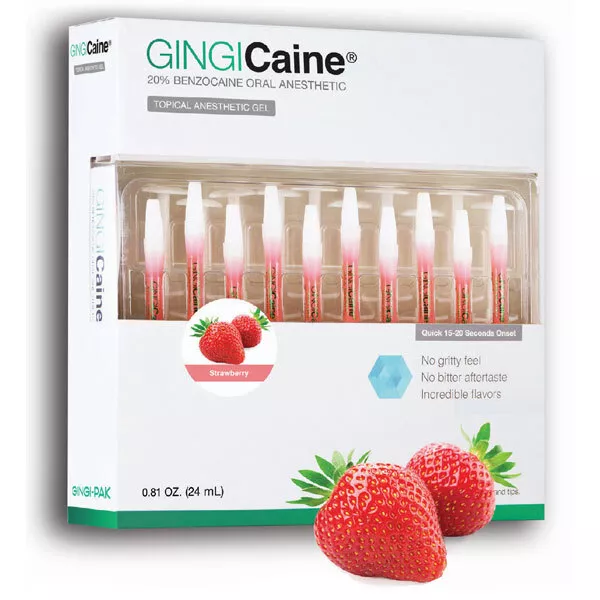Gingicaine Topical Anesthetic Gel in Syringe. 20 x 1.2 ml prefilled syringes