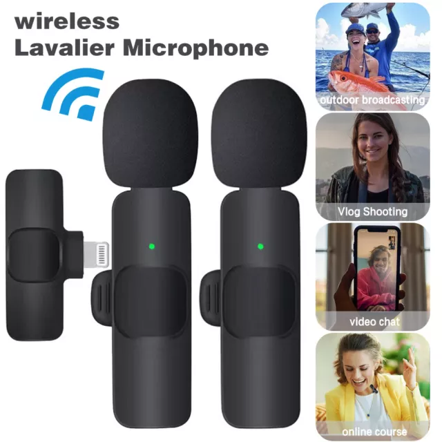For iPhone/Samsung Wireless Lavalier Lapel Microphone Audio Recording Mic 2 pcs