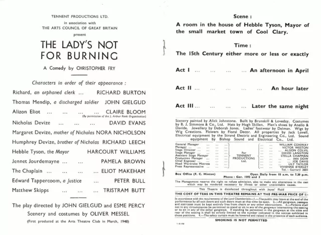 *Richard Burton Rare Early 1949 Theatre Program Lady's Not For Burning* 3