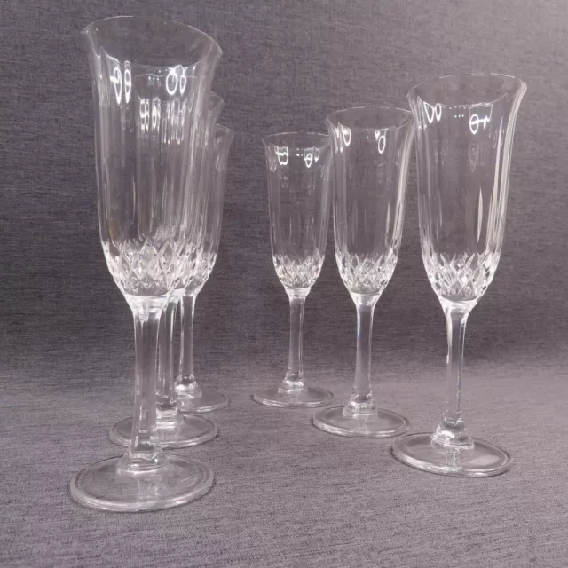 6 x Crystal Champagne Glasses Flutes Diamond Pattern 21cm Tall 2