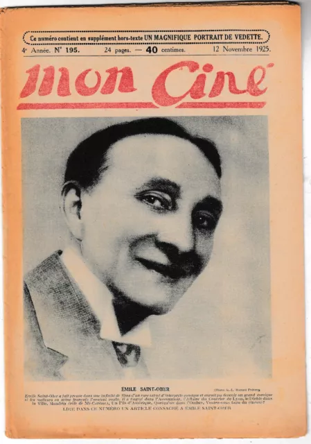 MON CINE  NO 195 French film magazine EMILE SAINT OBER - 12 NOV. 1925 PROCIDA