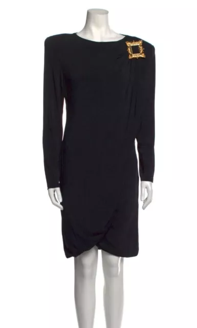 Moschino Couture! Milano Black Dress IT44 US 10 Long Sleeve Metal Buckle Detail