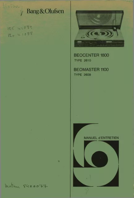 Service Schematics for Bang Olufsen Beocenter 1800 (2610), Beocenter 1100 (2609)