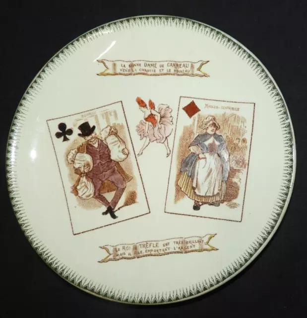 Assiette XIXè CHOISY LE ROI Cartes à jouer (Dame de Carreau et Roi de Trèfle) -G