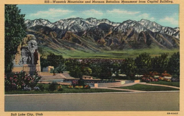 Postcard UT Salt Lake City Wasatch Mountains & Mormon Battalion Vintage PC G7464
