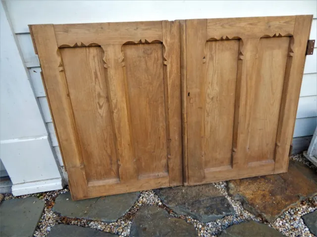 Architectural Salvage - Vintage Pair of Carved Pine English Cupboard Door.