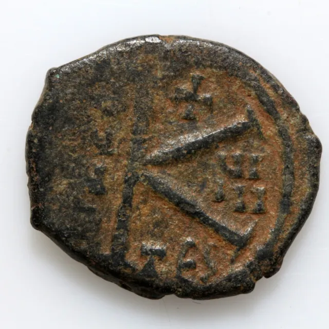 Byzantine coin-AE half follis-Justin II-Thessalonica year 9 , circa 565-578 A.D